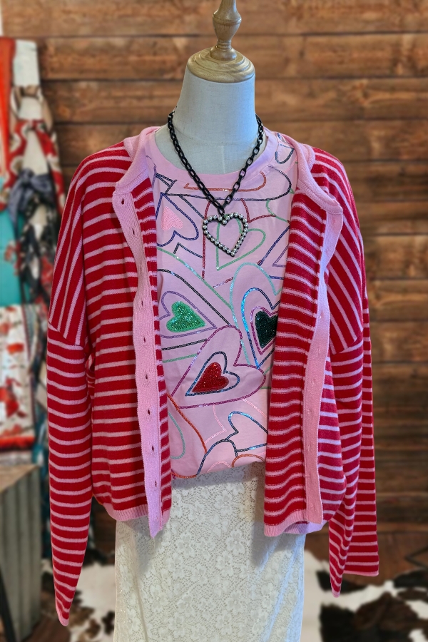 Valentine's Day Multi Glitter Heart T-Shirt