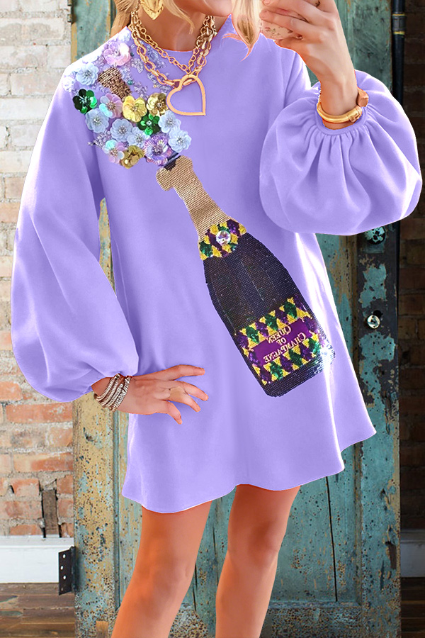 Mardi Gras Champagne Puff Sleeves Dress