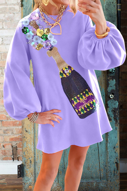 Mardi Gras Champagne Puff Sleeves Dress