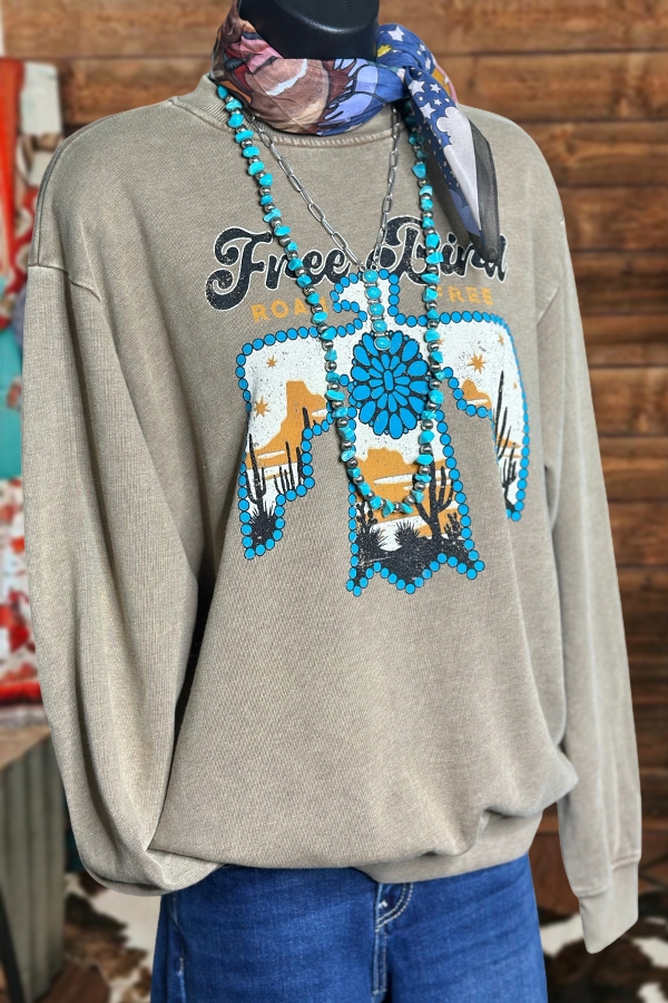 Western Free Bird Turquoise Sweatshirt