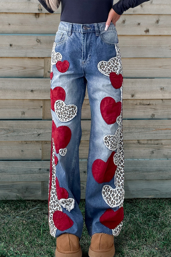 Valentine's Day Leopard Print Wide-Leg Pants