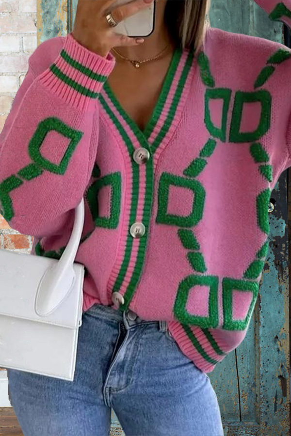 Color-Blocked Knitted Cardigan