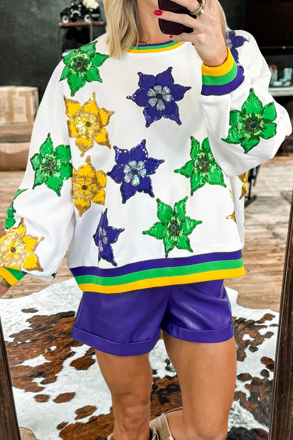 Mardi Gras Floral Print Sweatshirt