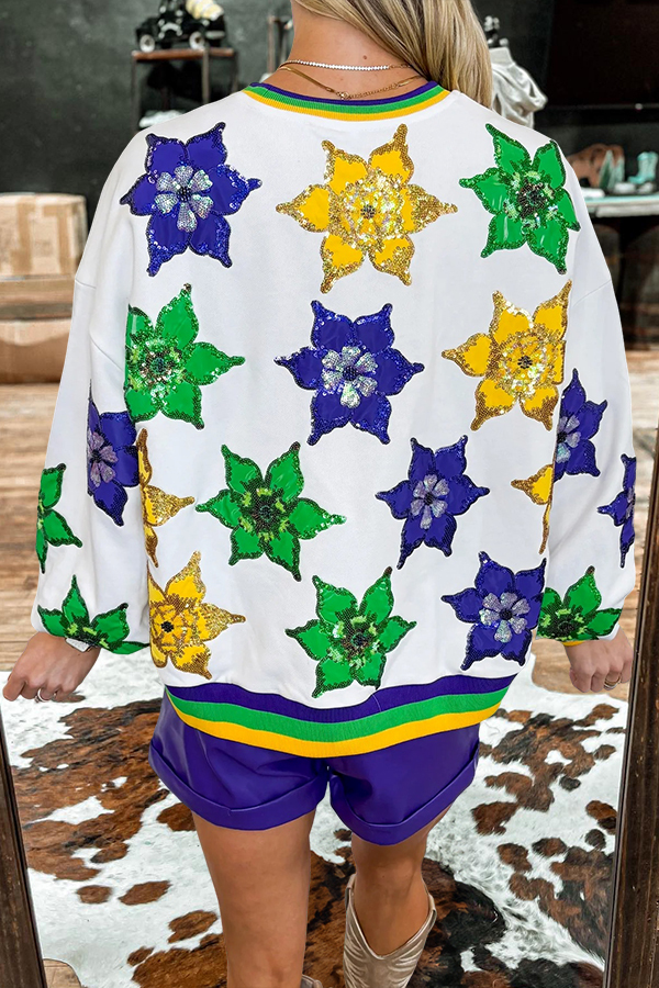 Mardi Gras Floral Print Sweatshirt
