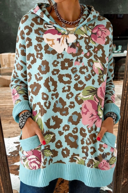 Leopard Print Floral Hooded Sweater
