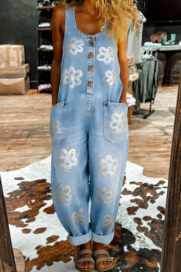 Sparkling Floral Sleeveless Jumpsuit