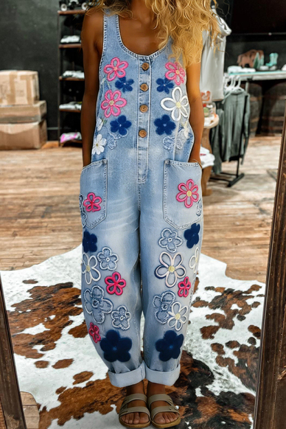 Retro Floral Sleeveless Jumpsuit