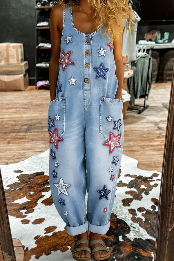 Multicolored Star Sleeveless Jumpsuit