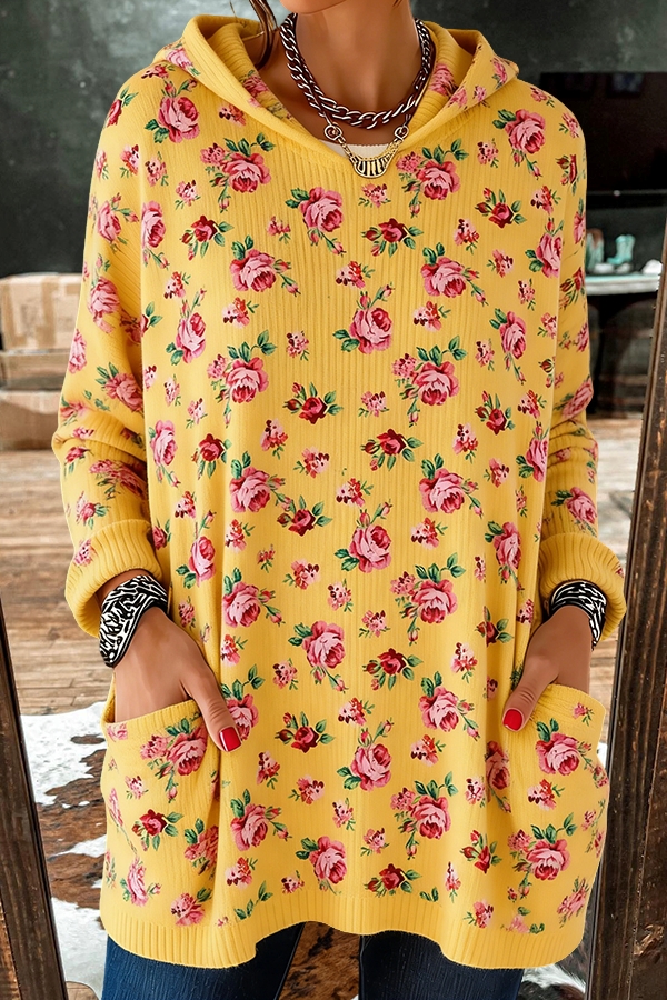 Retro Floral Hooded Sweater