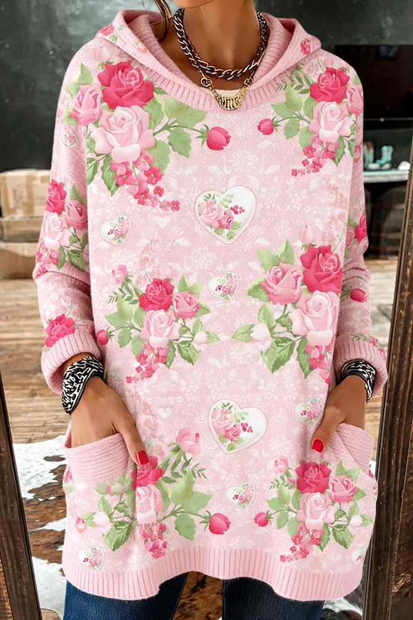 Sweet Rose Heart Hooded Sweater