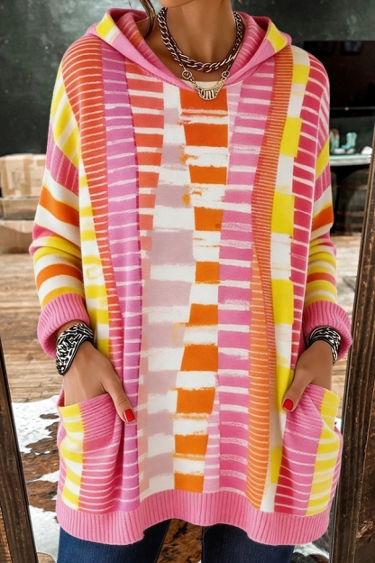 Colorful Striped Hooded Sweater