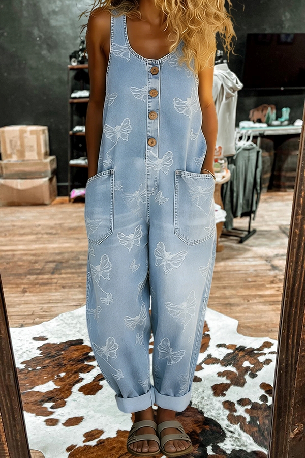 Butterfly Print Sleeveless Jumpsuit