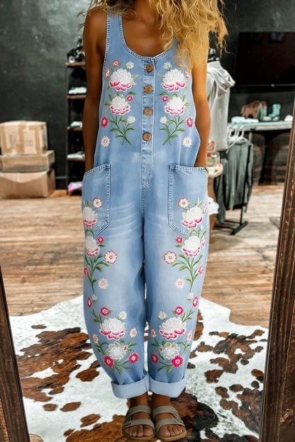 Unique Floral Sleeveless Jumpsuit
