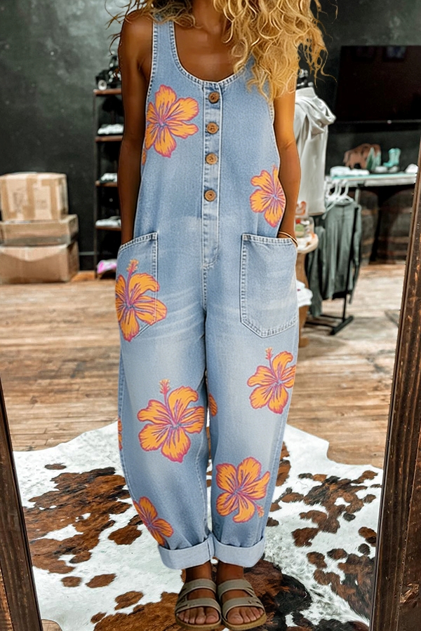 Cute Floral Sleeveless Jumpsuit