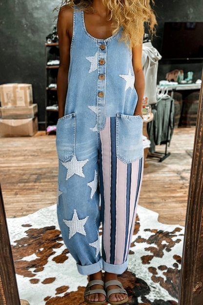 Star Flag Usa Sleeveless Jumpsuit