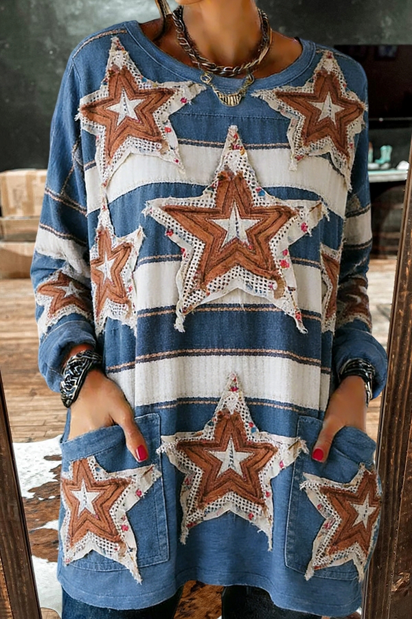 Star And Stripe Pocket Cotton T-Shirt