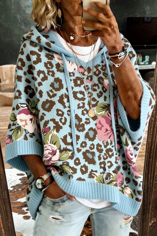 Leopard Print Floral Hooded Sweater