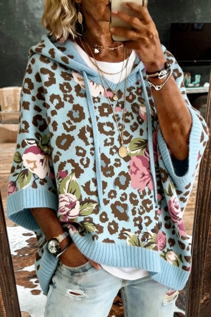 Leopard Print Floral Hooded Sweater
