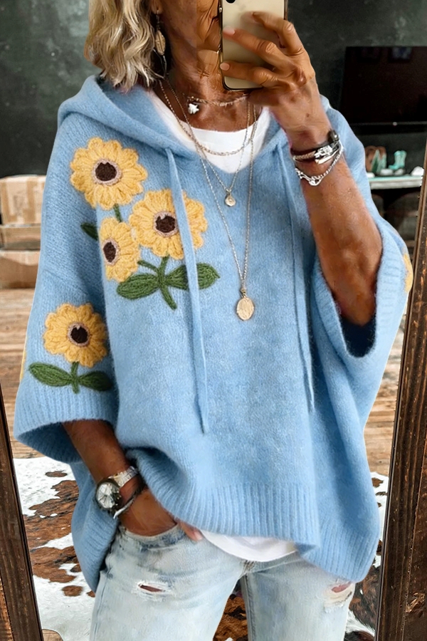 Color Blocked Daisy Hooded Sweater