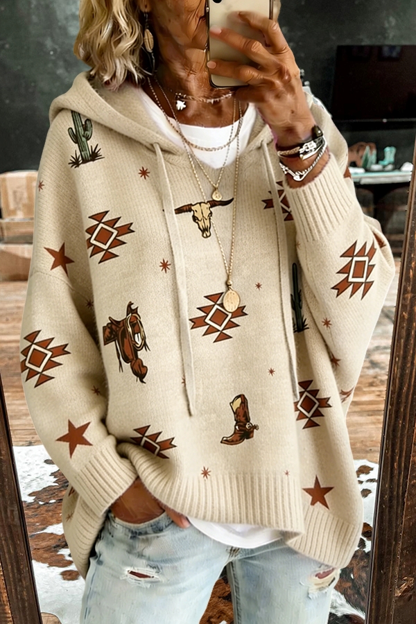 Western Aztec Saddle Hooded Sweater