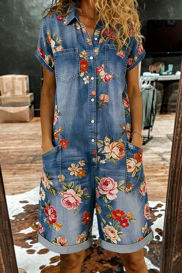Women's Romper | Retro Rose Casual Romper |westernfeelings