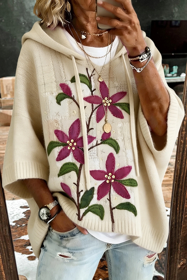 Romantic Floral Hooded Sweater