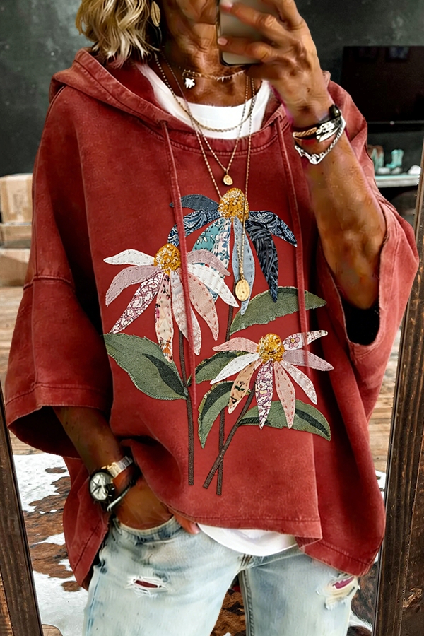 Retro Ethnic Daisy Hooded Top