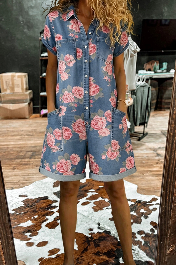 Romantic Rose Print Romper