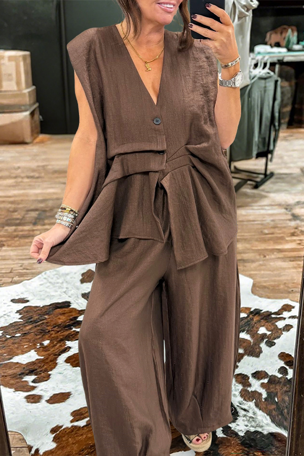 Flowy Pleated Sleeveless Top And Pants Set