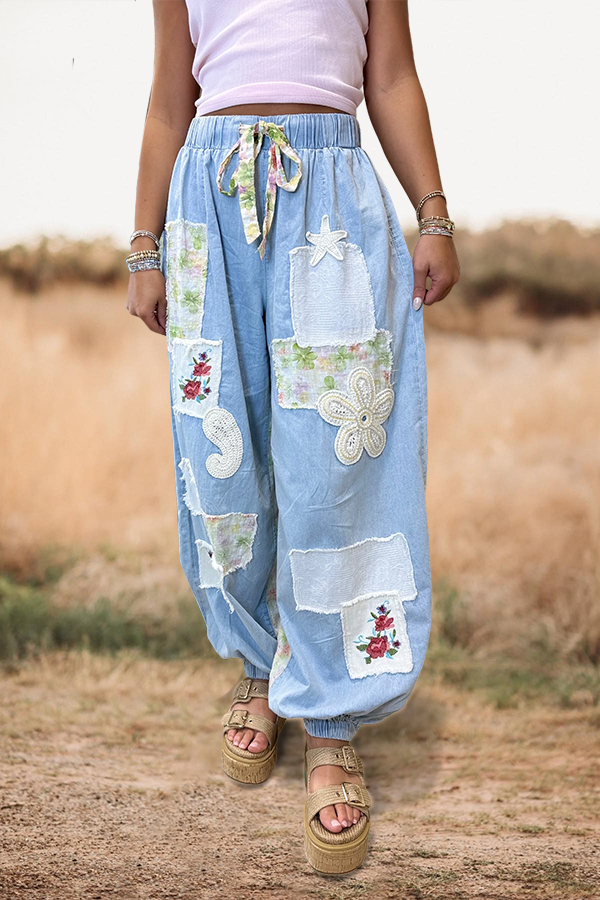 Wildflower Revival Denim Patch Joggers