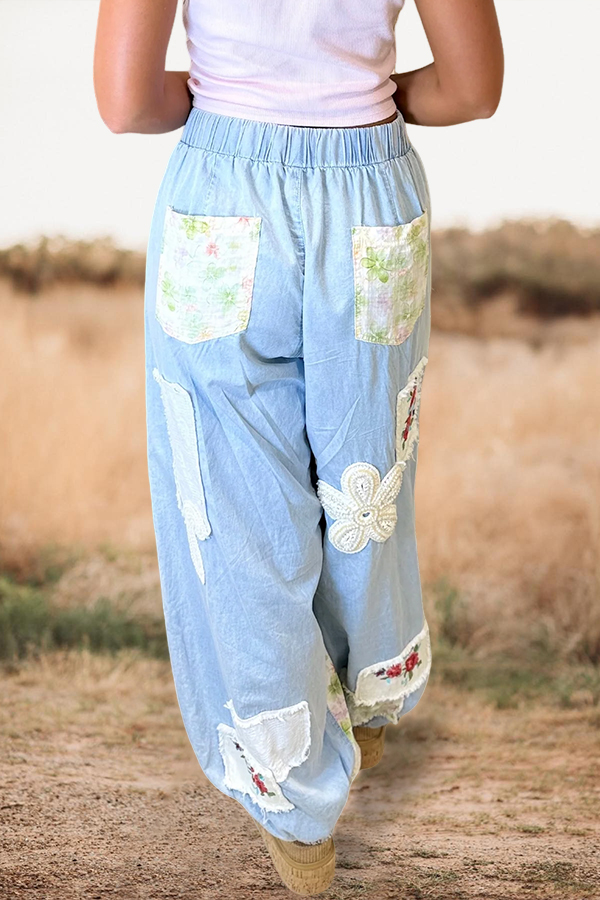 Wildflower Revival Denim Patch Joggers