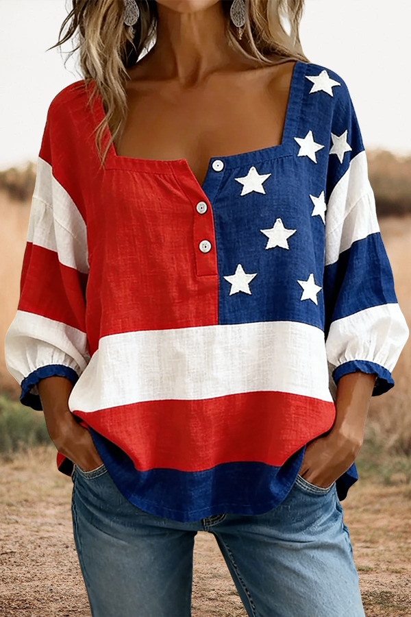 Women's top | 250 USA Flag Square Neck Casual Top |westernfeelings