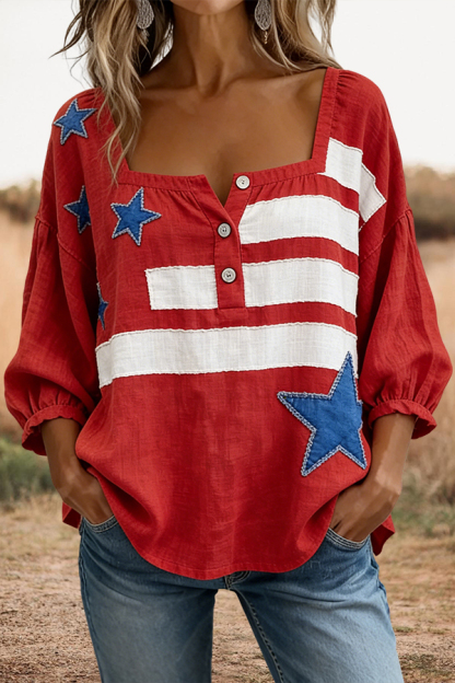 Star Striped USA Square Neck Casual Top