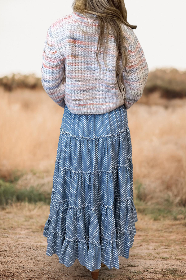 Retro Polka Dot Layered Ruffle Maxi Skirt