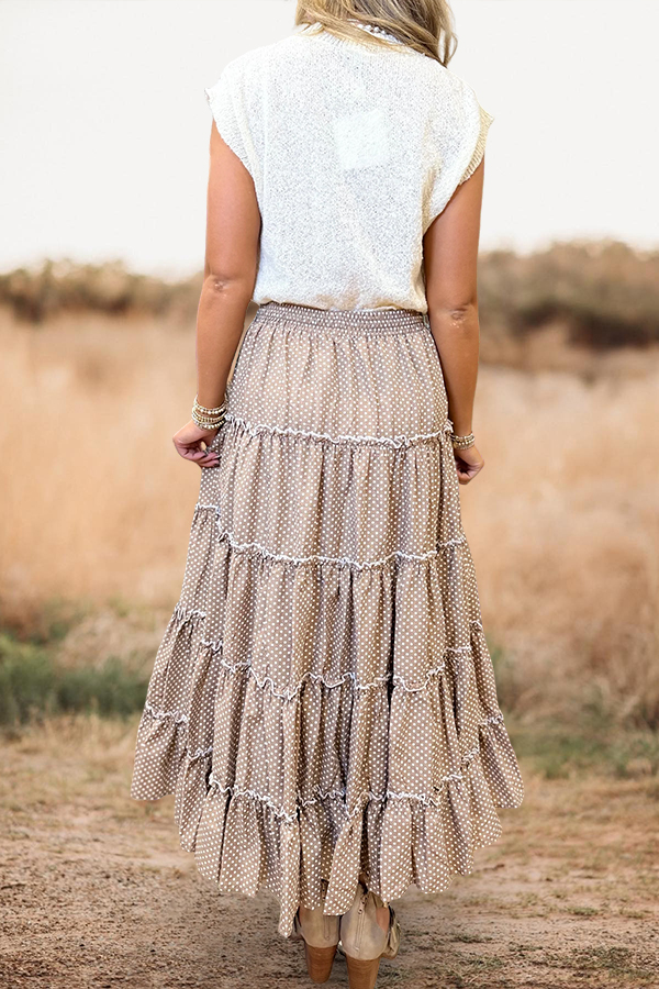 Retro Polka Dot Layered Ruffle Maxi Skirt