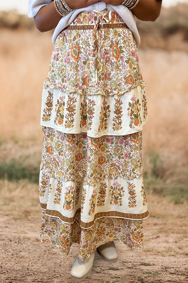 Maple Layered Ruffle Maxi Midi Skirt