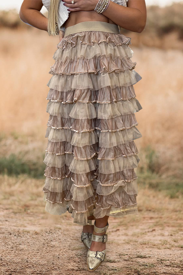 Multi Layered Mesh Maxi Skirt