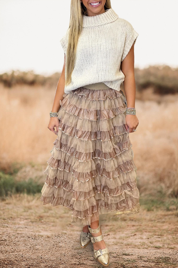 Multi Layered Mesh Maxi Skirt