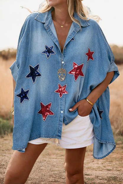 250 USA Star Batwing Sleeve Loose Shirt