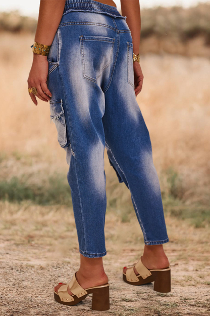 Washed Elastic Waistband Jeans