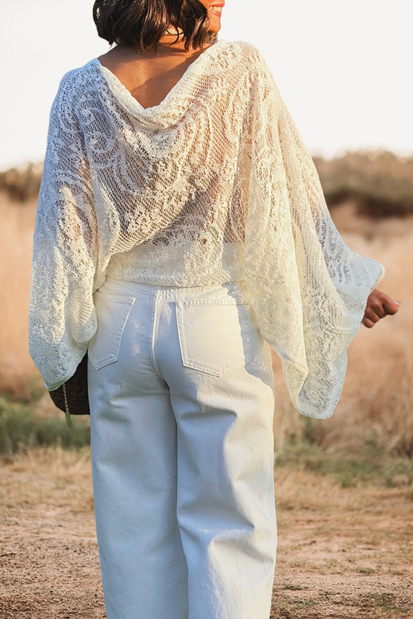 Batwing Sleeve Knotted Lace Top