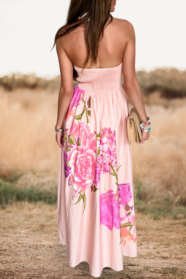 Floral Print Strapless Maxi Dress