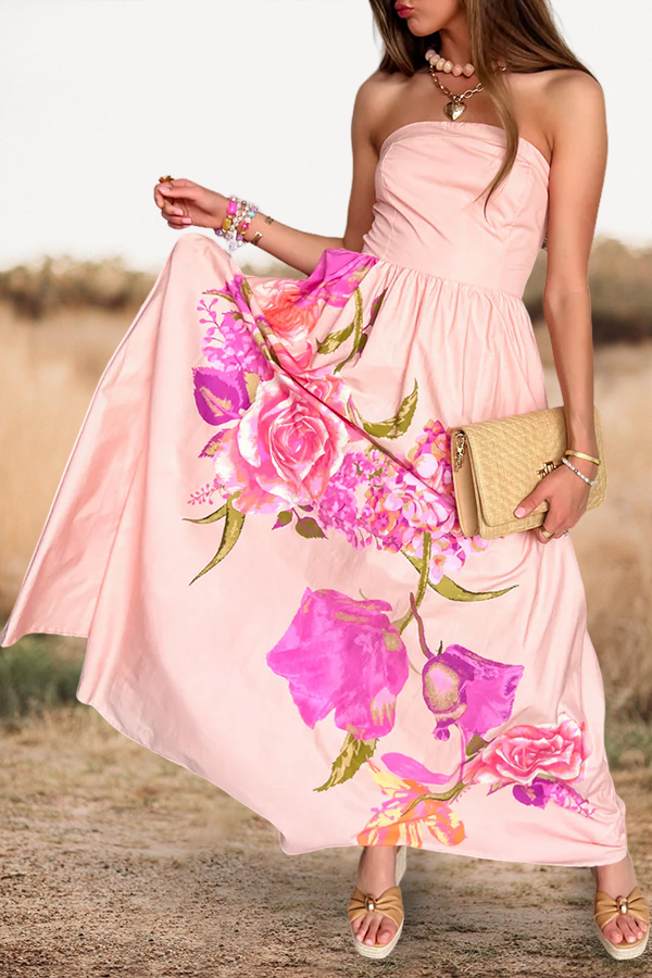 Floral Print Strapless Maxi Dress