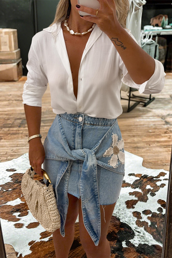 Floral Tie-Up Denim Mini Skirt