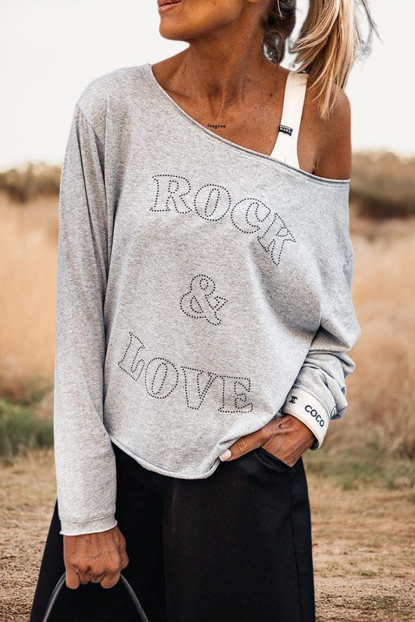 Women's sweatshirt | One Shoulder Rock And Love Sweatshirt |westernfeelings
