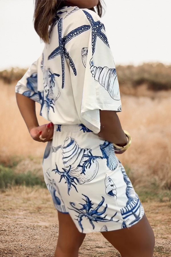Starfish And Seashell Print Vacation Romper