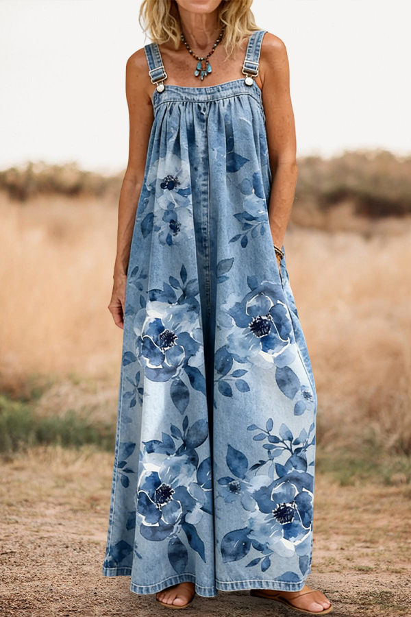 Elegant Floral Wide Leg Overalls