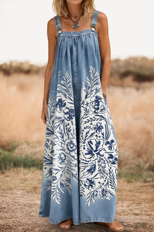 Simple Floral Wide Leg Overalls