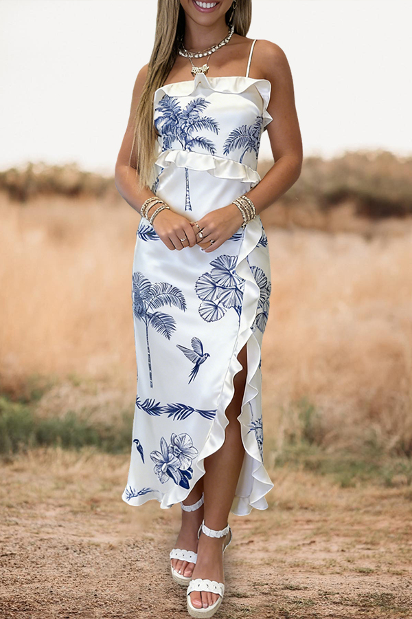 Women's dress | Elegant Seaside Ruffled Satin Dress |westernfeelings