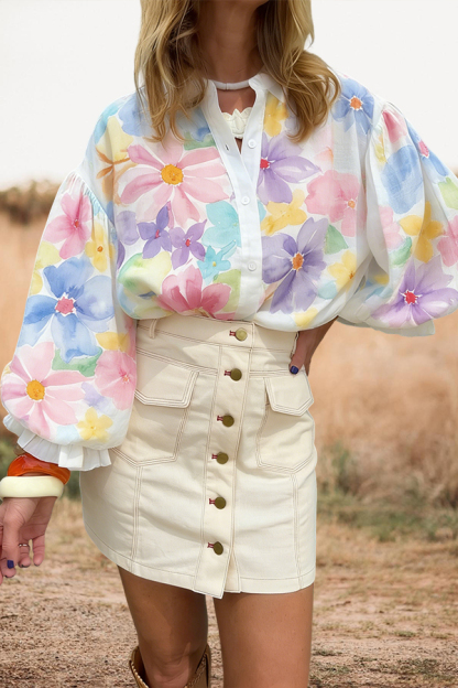 Sweet Floral Puff Sleeve Shirt